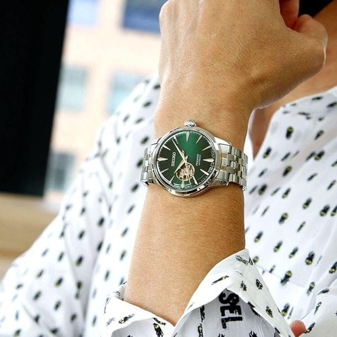 Seiko Presage Cocktail Time Grasshopper Open Heart Green Dial Watch SSA441J1