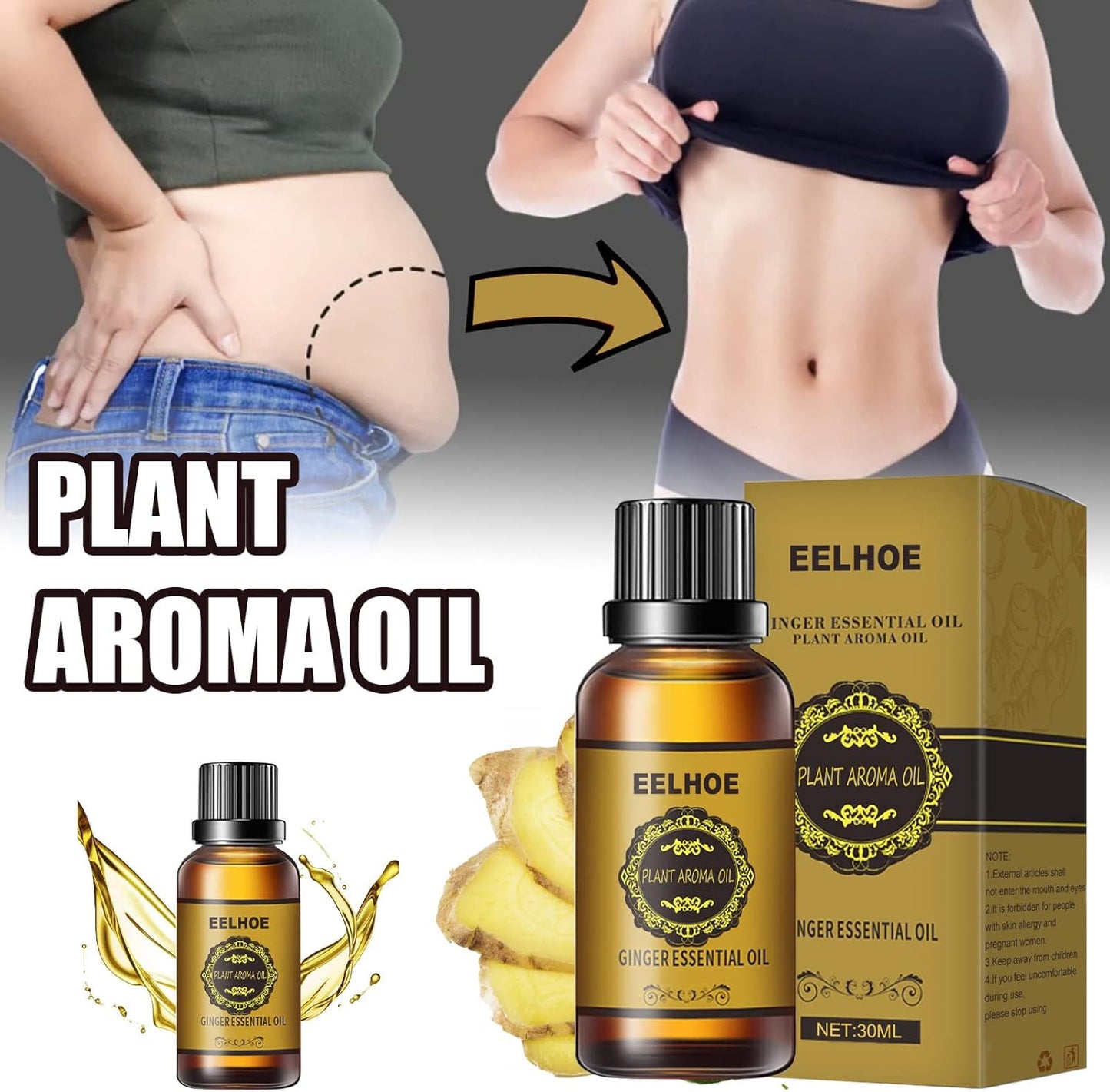 Belly Drainage Ginger Oil, Lymphatic Drainage Ginger Oil, Ginger Essential Oil for Swelling and Pain Relief Lose Weight